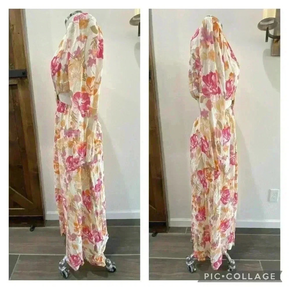 WAYF LINDA FLORAL PRINT LONG SLEEVE DRESS IN PASSION TROPICAL Women’s Size M - Picture 4 of 8